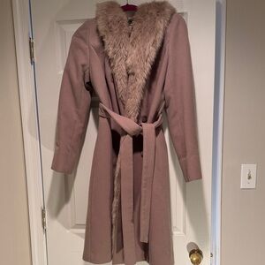 Dennis Basso Dusty Pink Elegant Fur-Trimmed Princess Coat